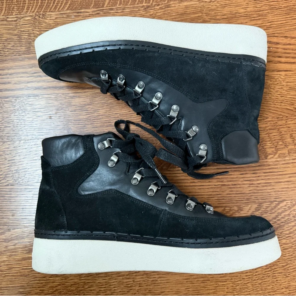 VINCE Soren Water Resistant‎ Leather Sneaker Boots Black Comfy Suede Combat 8.5